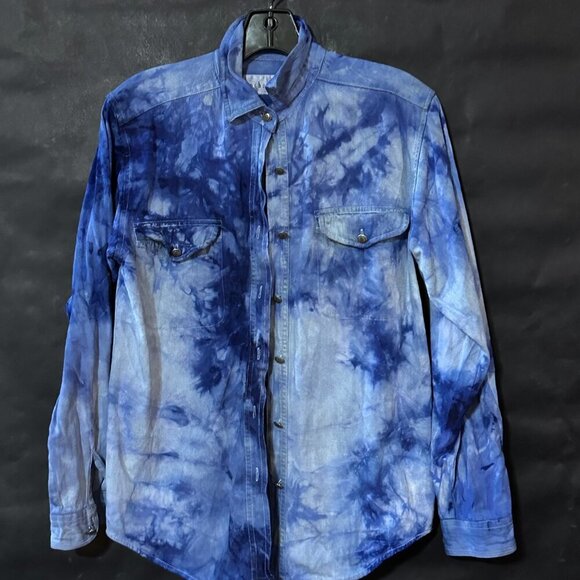 Anchor Blue Vintage Denim Shacket Shirt Tie Dye Dyed Blue Size Small Retro EUC - Picture 5 of 5